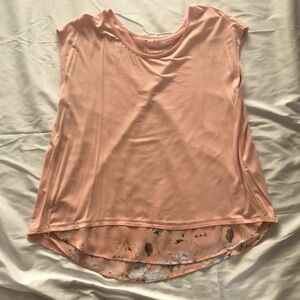 New York & Company Peach Floral Twofer Cap Sleeve Tee—Large